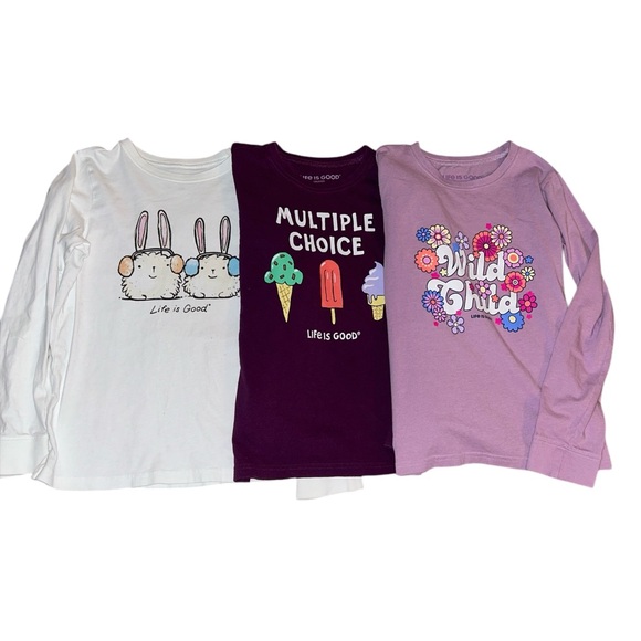 Life Is Good Graphic Crew Neck Tee Bundle Girls Size L&XL 3 Long Sleeve 2 S/S - Picture 2 of 4